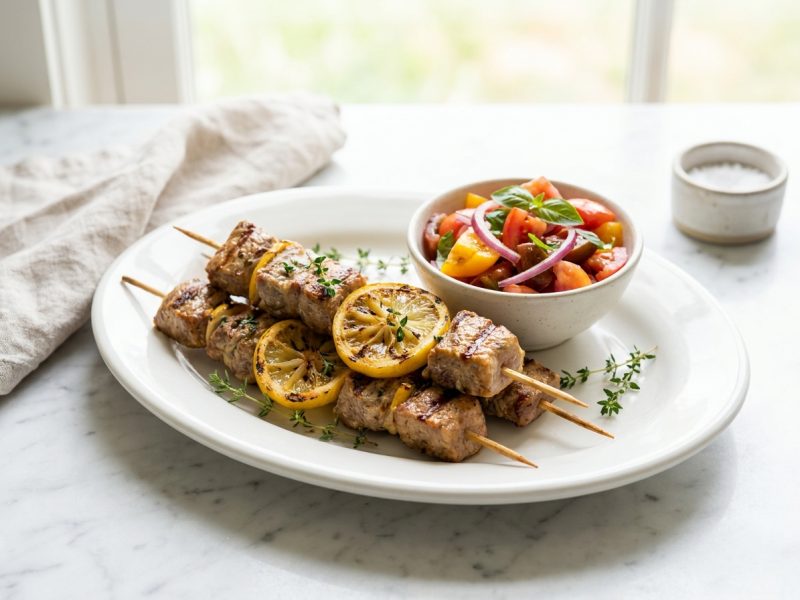 Brochettes de veau au citron et au thym