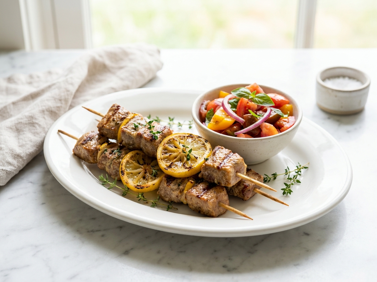 Brochettes de veau au citron et au thym