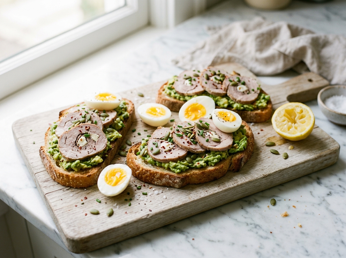 Tartines du matin au rôti de veau farci