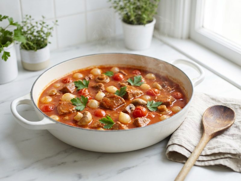 Sauté de veau Marengo, sans vin