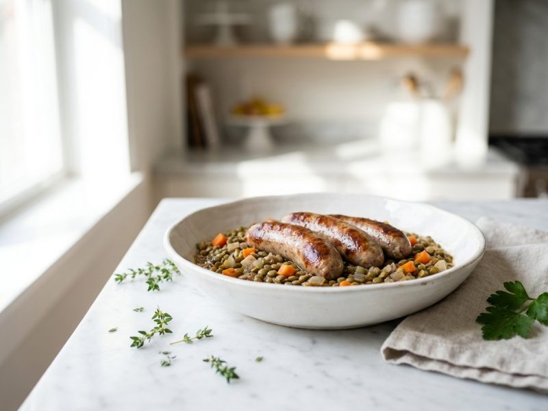 Saucisses de veau aux lentilles