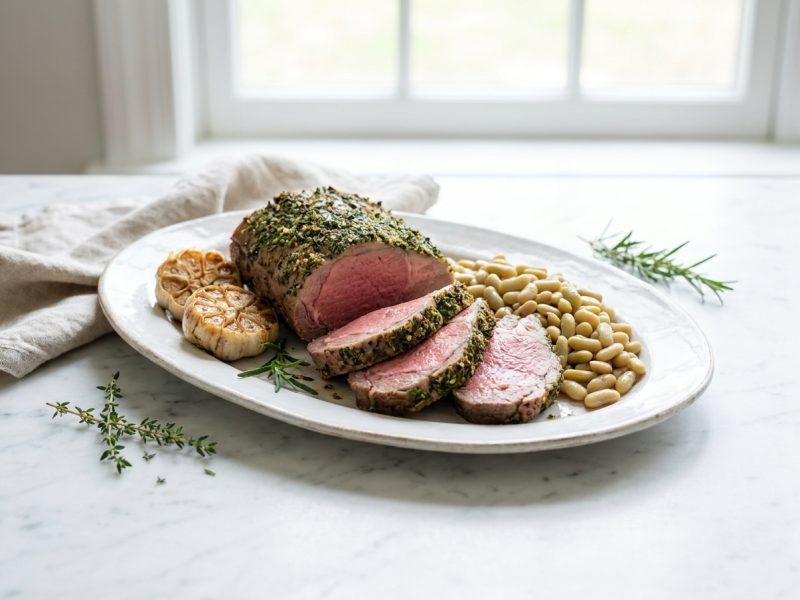 Baron d’agneau rôti aux herbes