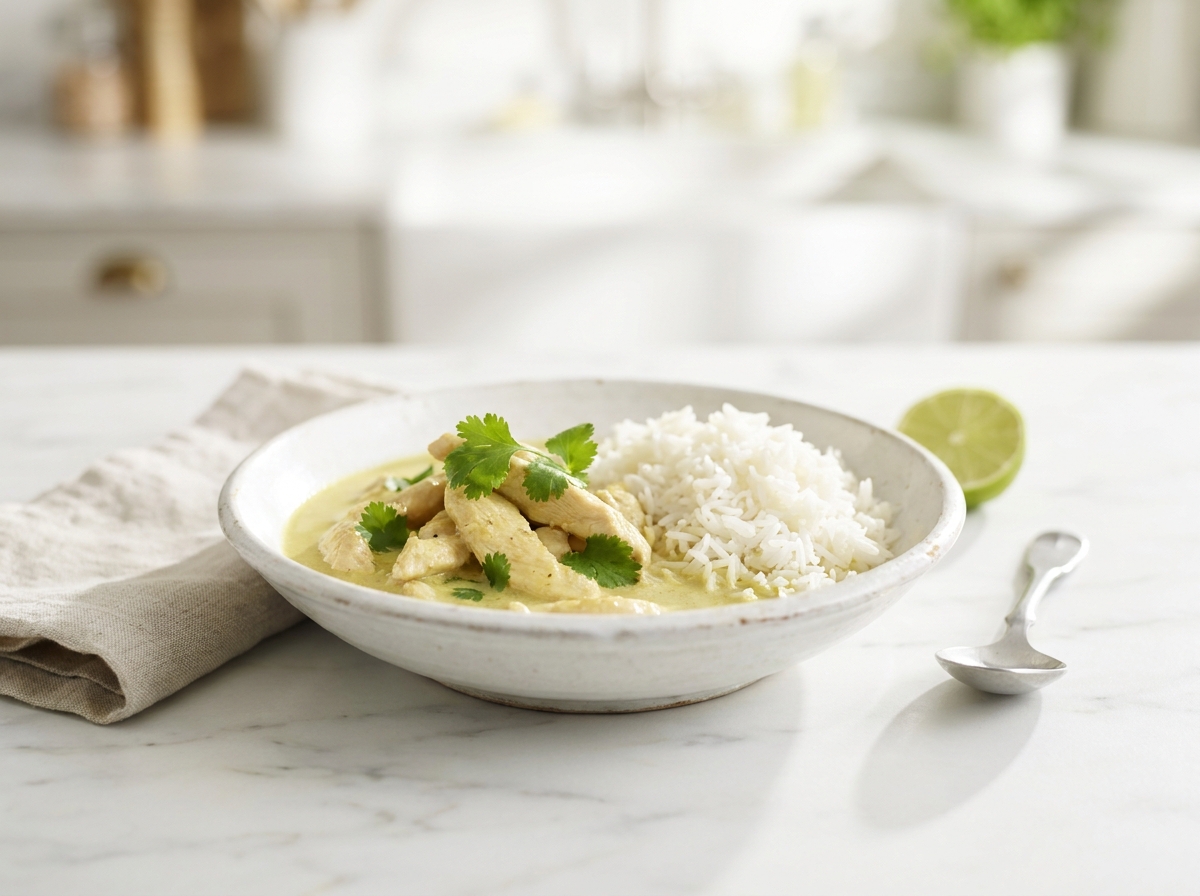 Émincé de poulet au curry et au lait de coco