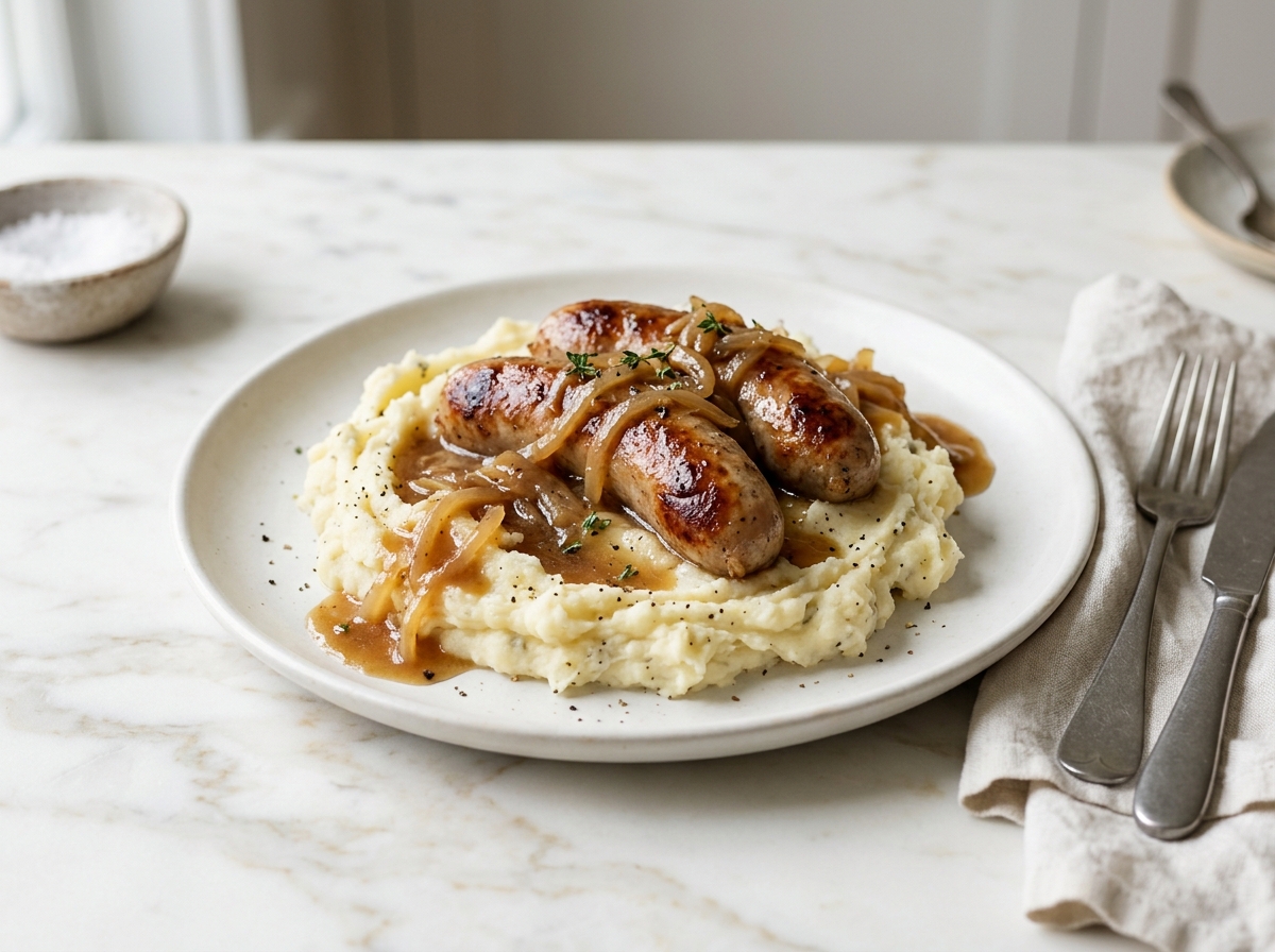 Saucisses de volaille, purée maison